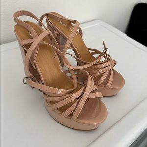 Nude strappy platform heels